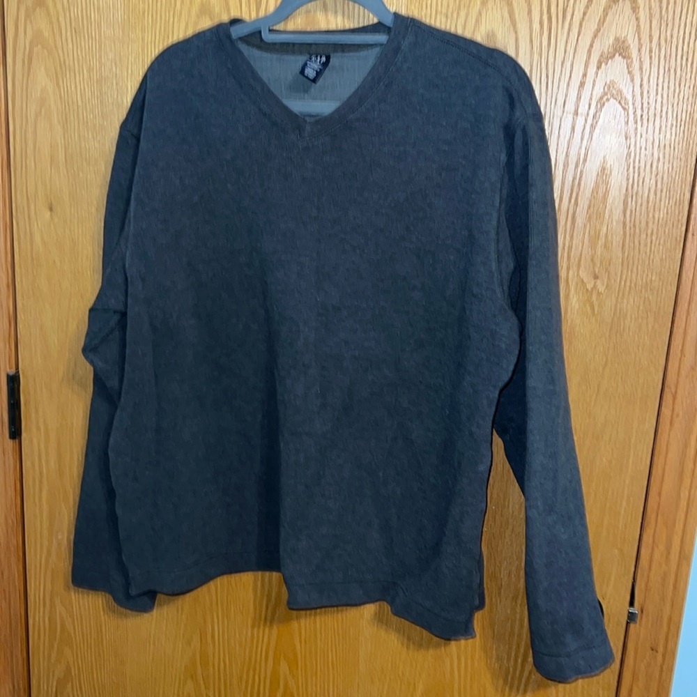 GAP Mens‎ V-Neck Sweater Charcoal Gray 100% Cotton Knit Large RN54023